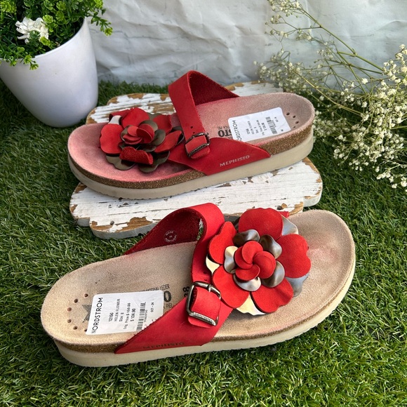 Mephisto Helen Flower Red Nubuck Comfort Sandal Women's sizes 38 US8 gently used - Picture 14 of 16